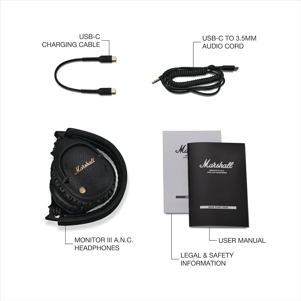 Marshall Monitor III Wireless Headset Type-C | 7 Days Replacement Policy | 25h Playtime | Advanced ANC + Transparency Mode | Dynamic Audio | Foldable Travel Design | Signature Sound | Comfortable Over-Ear Fit | Free Hard Carry Case | COD